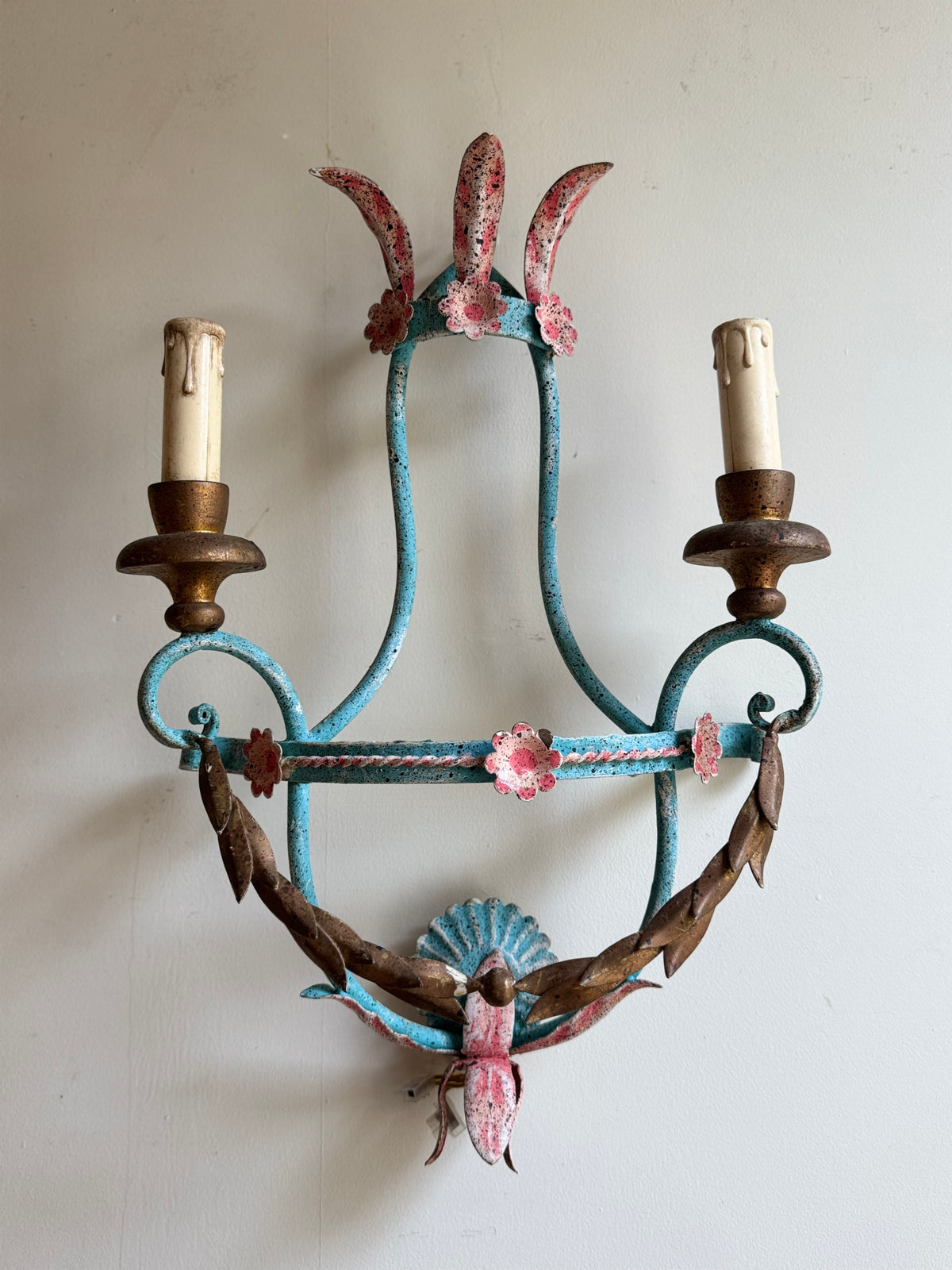 Pair of Vintage Toleware Wall Sconces