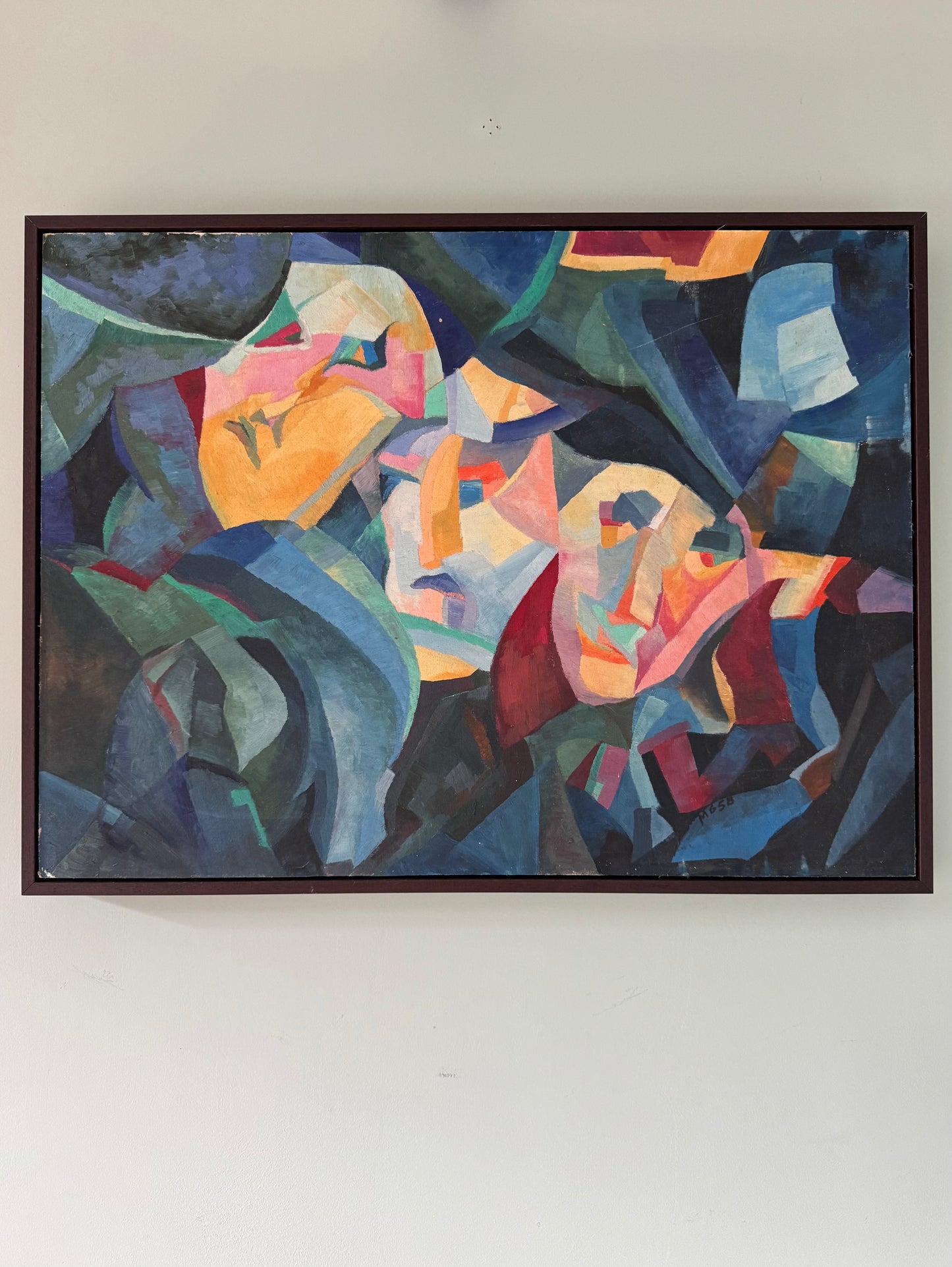 Original Vintage French Abstract Figurative Painting, 1958
