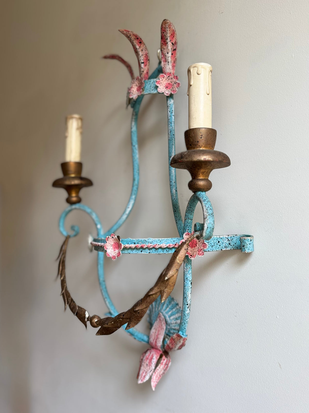 Pair of Vintage Toleware Wall Sconces