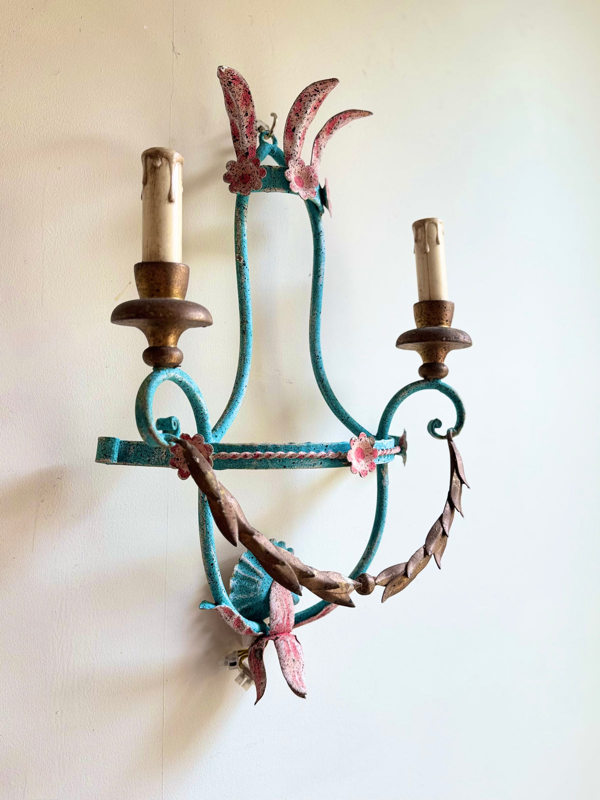 Pair of Vintage Toleware Wall Sconces