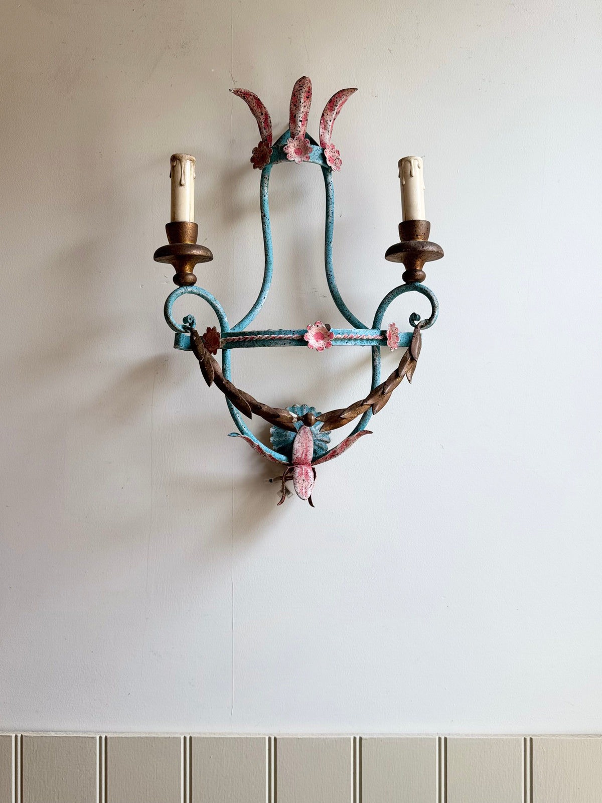 Pair of Vintage Toleware Wall Sconces