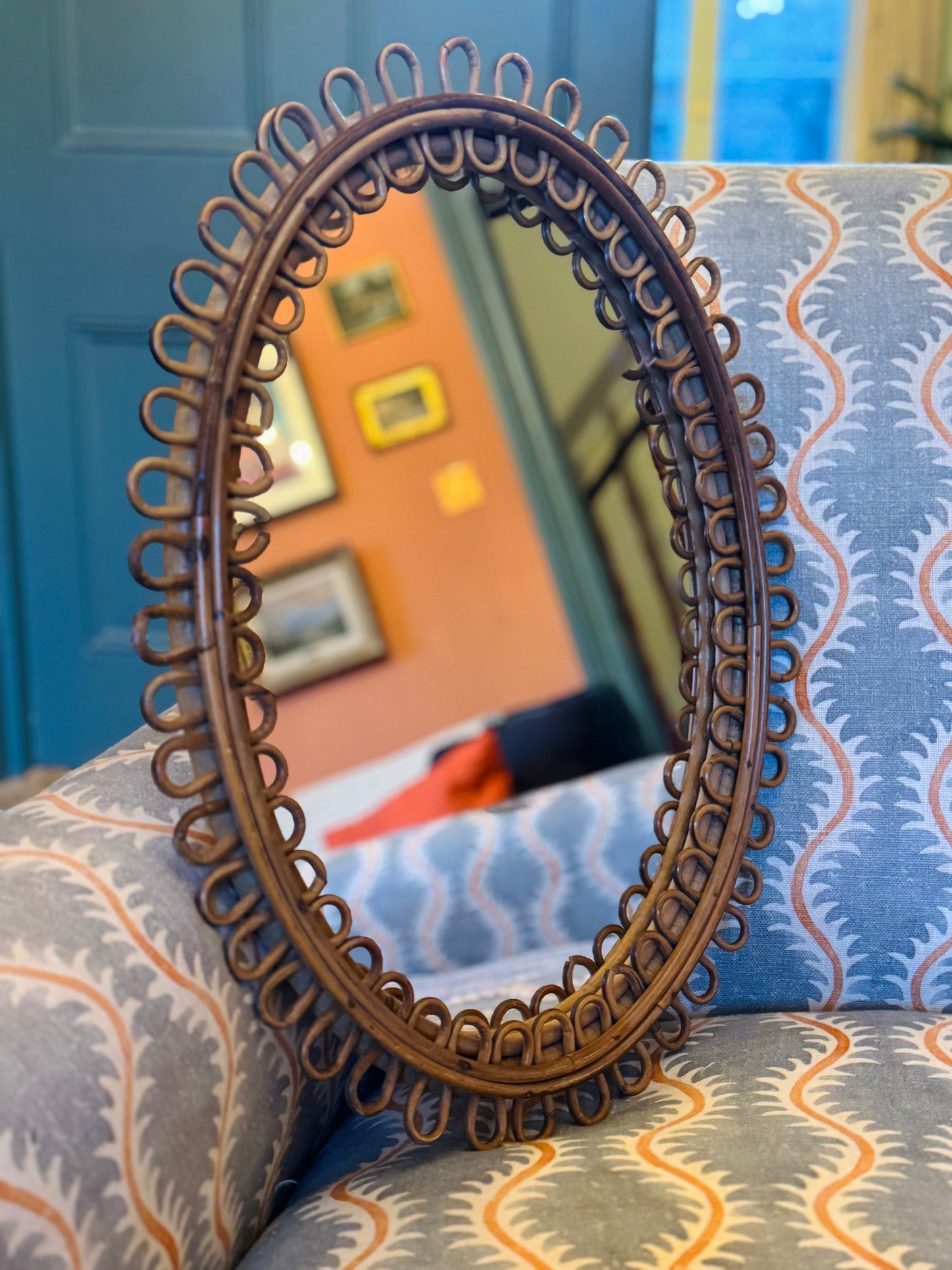 Franco Albini Oval Cane Loop Mirror